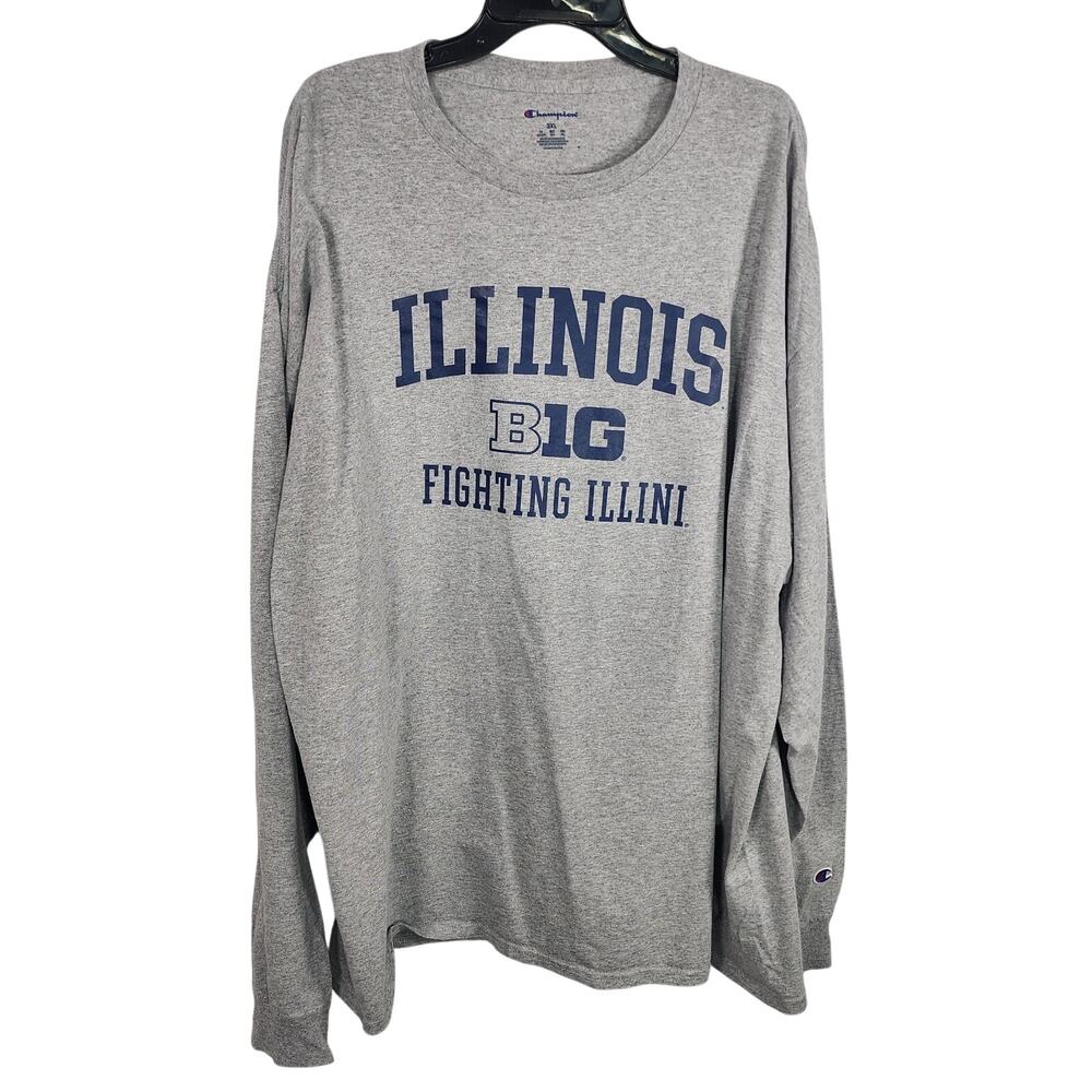 Champion Mens T Shirt Illinois Big Fighting Illini Crew Neck Long Sleeve Logo 3X